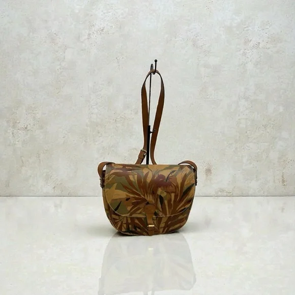 Patricia Nash Rosolini Leather Saddle Bag Satchel Crossbody Tropical Palm Print